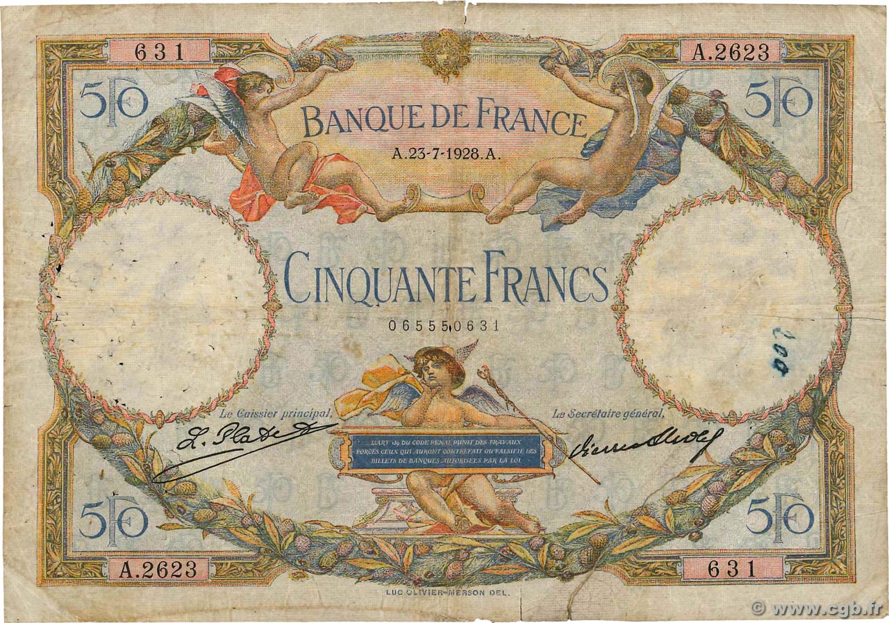 50 Francs LUC OLIVIER MERSON FRANCE  1928 F.15.02 G