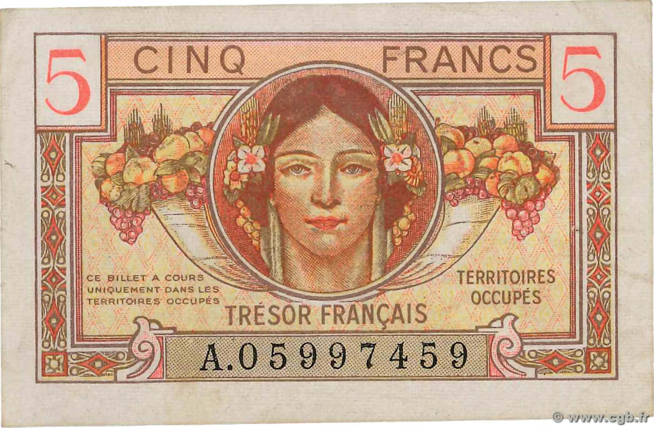 5 Francs TRÉSOR FRANÇAIS FRANCIA  1947 VF.29.01 MBC