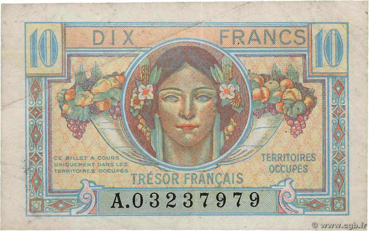 10 Francs TRÉSOR FRANÇAIS FRANCIA  1947 VF.30.01 BB