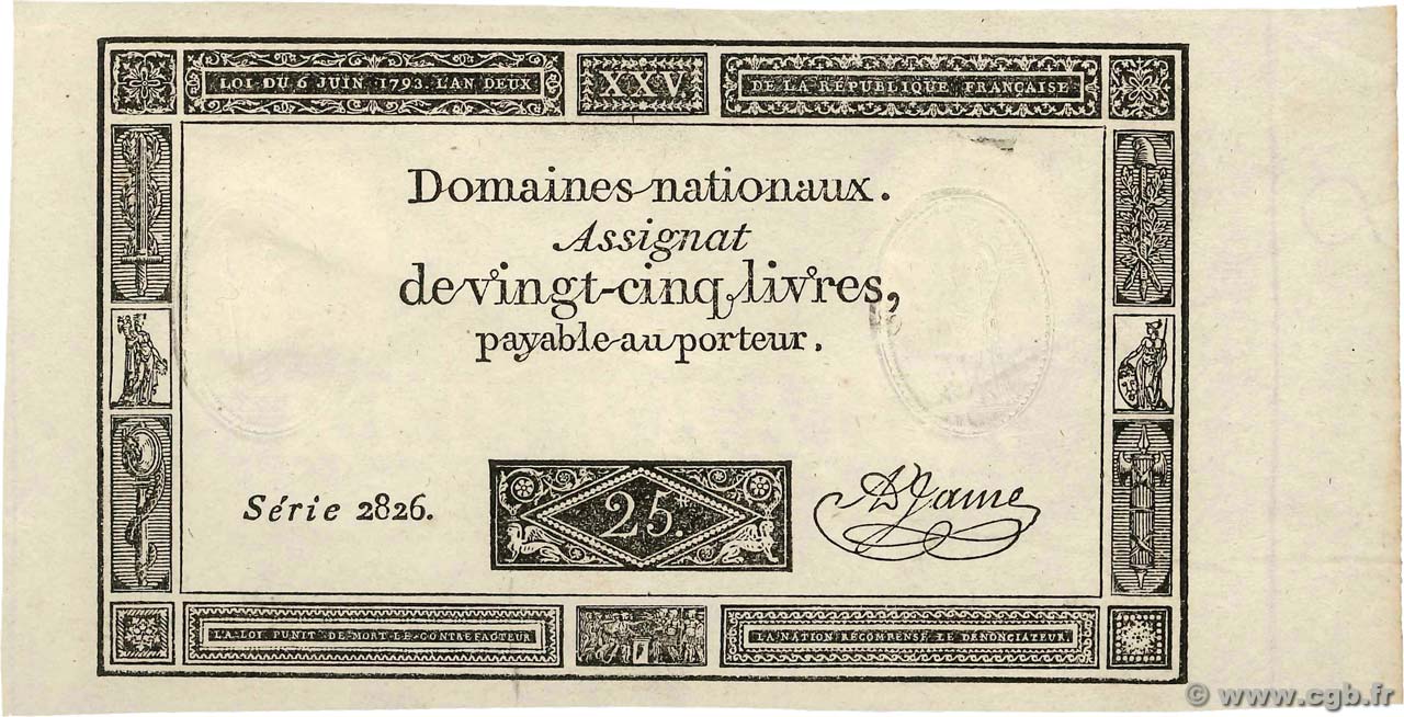 25 Livres FRANCE  1793 Ass.43a XF-