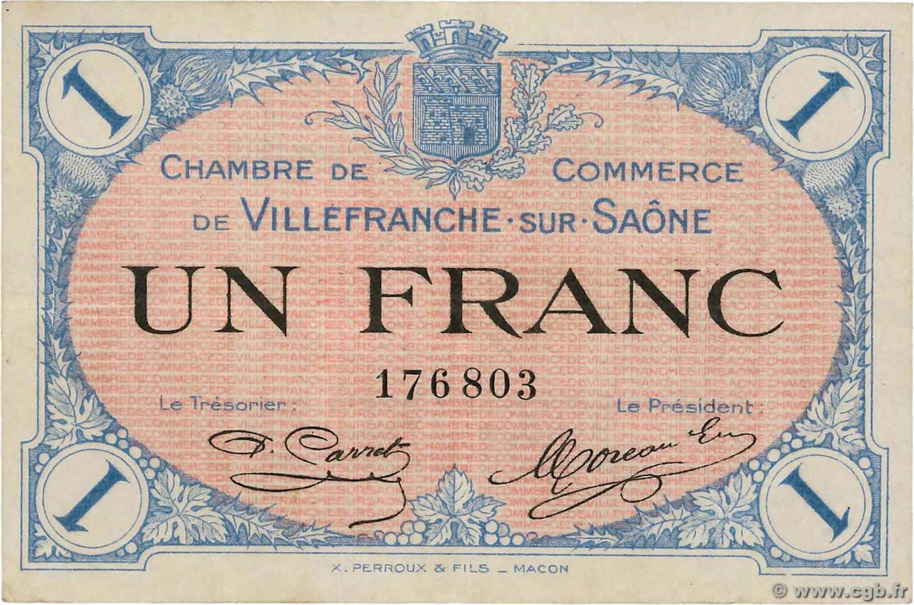 1 Franc FRANCE Regionalismus und verschiedenen Villefranche-Sur-Saône 1915 JP.129.04 SS