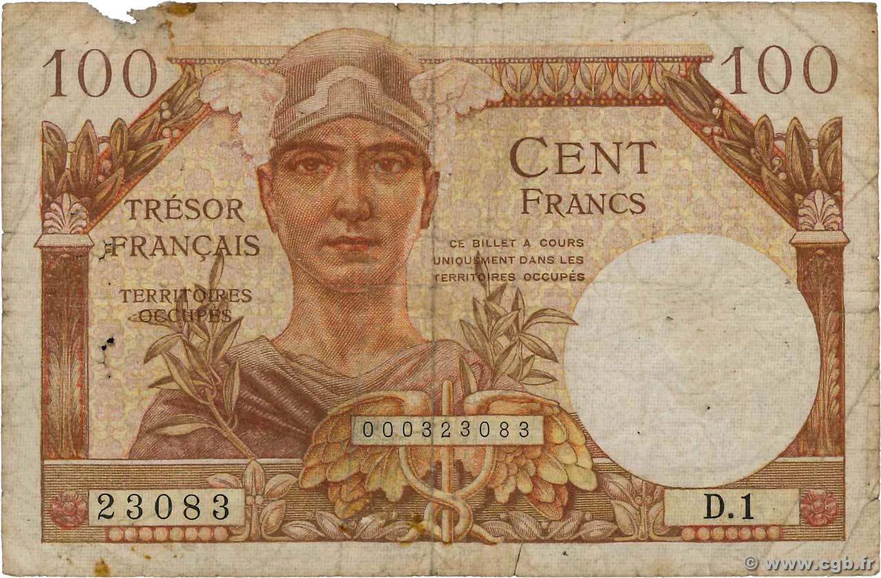 100 Francs TRÉSOR FRANÇAIS FRANCIA  1947 VF.32.01 B