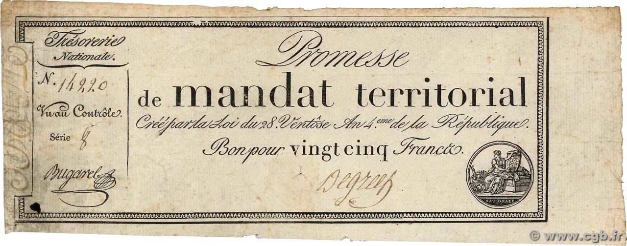 25 Francs avec série FRANCE  1796 Ass.59b pr.TB
