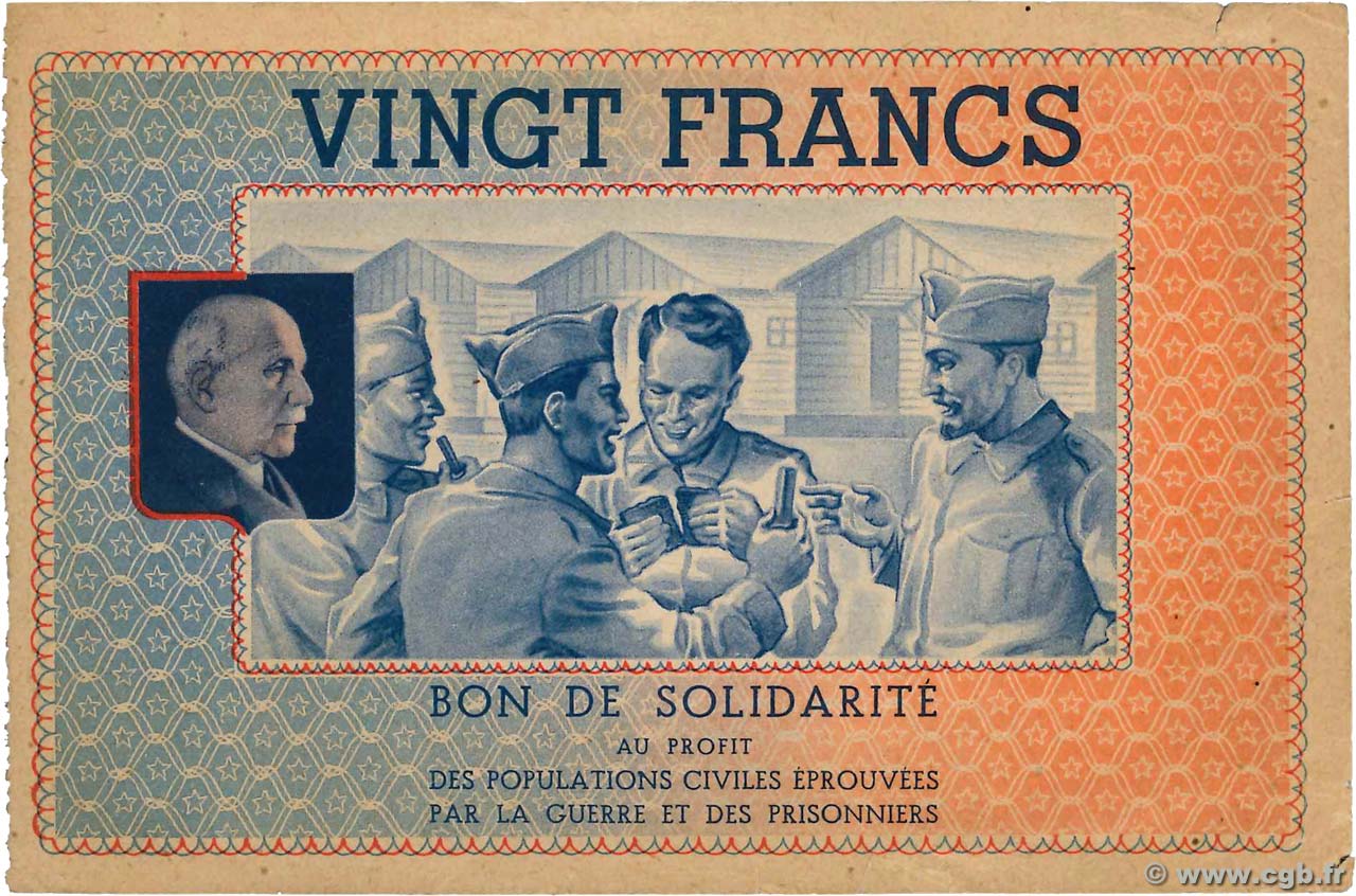 20 Francs BON DE SOLIDARITÉ FRANCE Regionalismus und verschiedenen  1941 KL.08C1 S