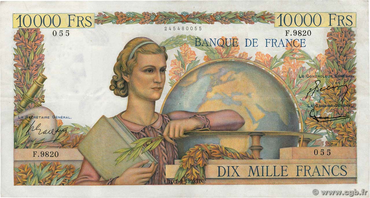 10000 Francs GÉNIE FRANÇAIS FRANKREICH  1955 F.50.76 SS