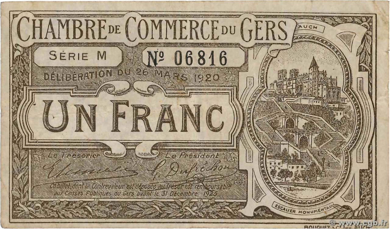 1 Franc FRANCE regionalismo e varie Auch 1920 JP.015.19 MB
