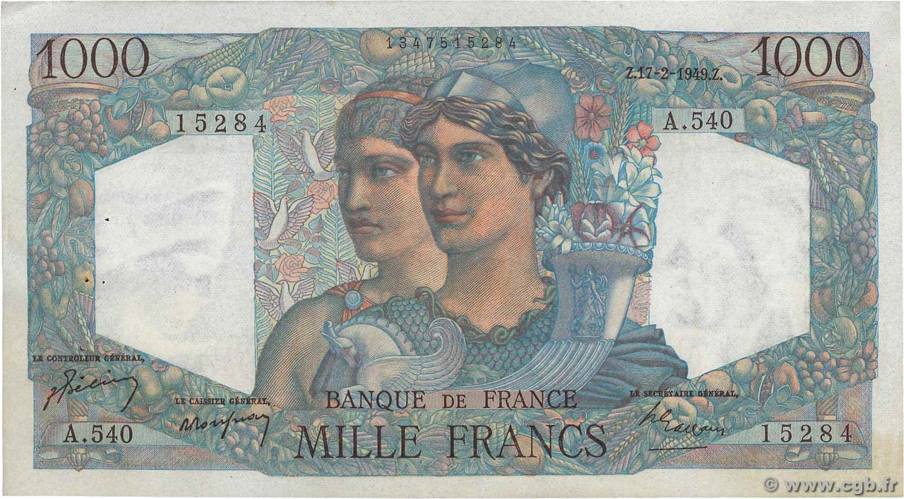 1000 Francs MINERVE ET HERCULE FRANCIA  1949 F.41.25 q.SPL