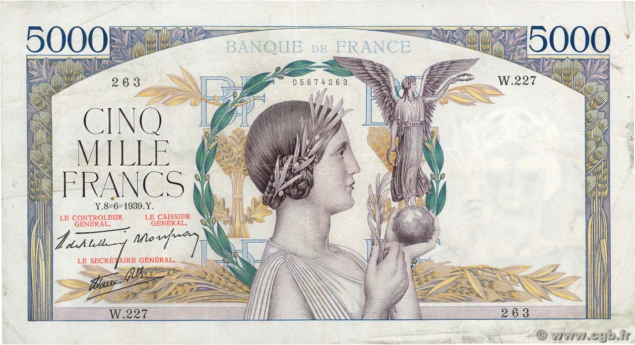 5000 Francs VICTOIRE Impression à plat FRANCE  1939 F.46.07 F