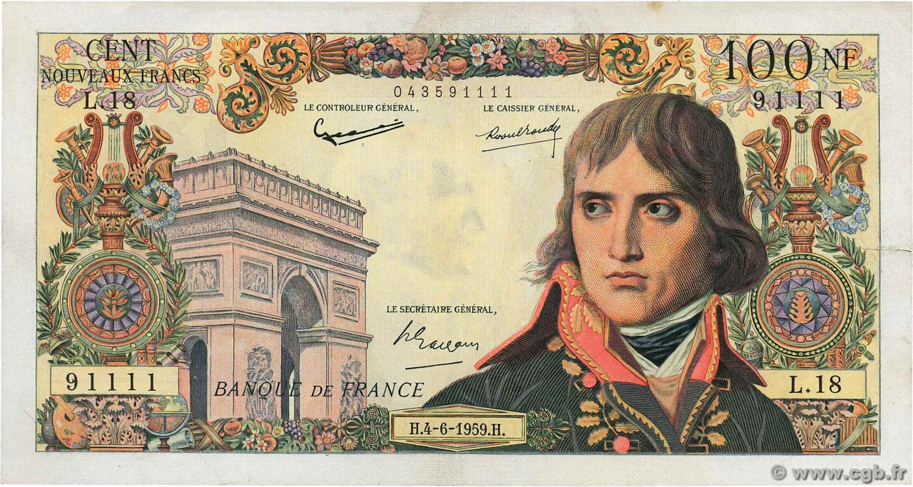 100 Nouveaux Francs BONAPARTE FRANCE  1959 F.59.02 TTB