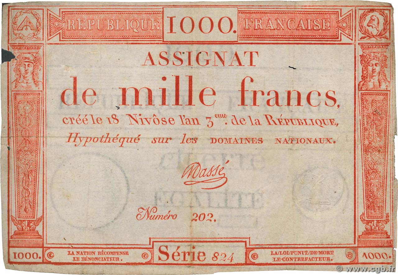 1000 Francs FRANCIA  1795 Ass.50a RC+