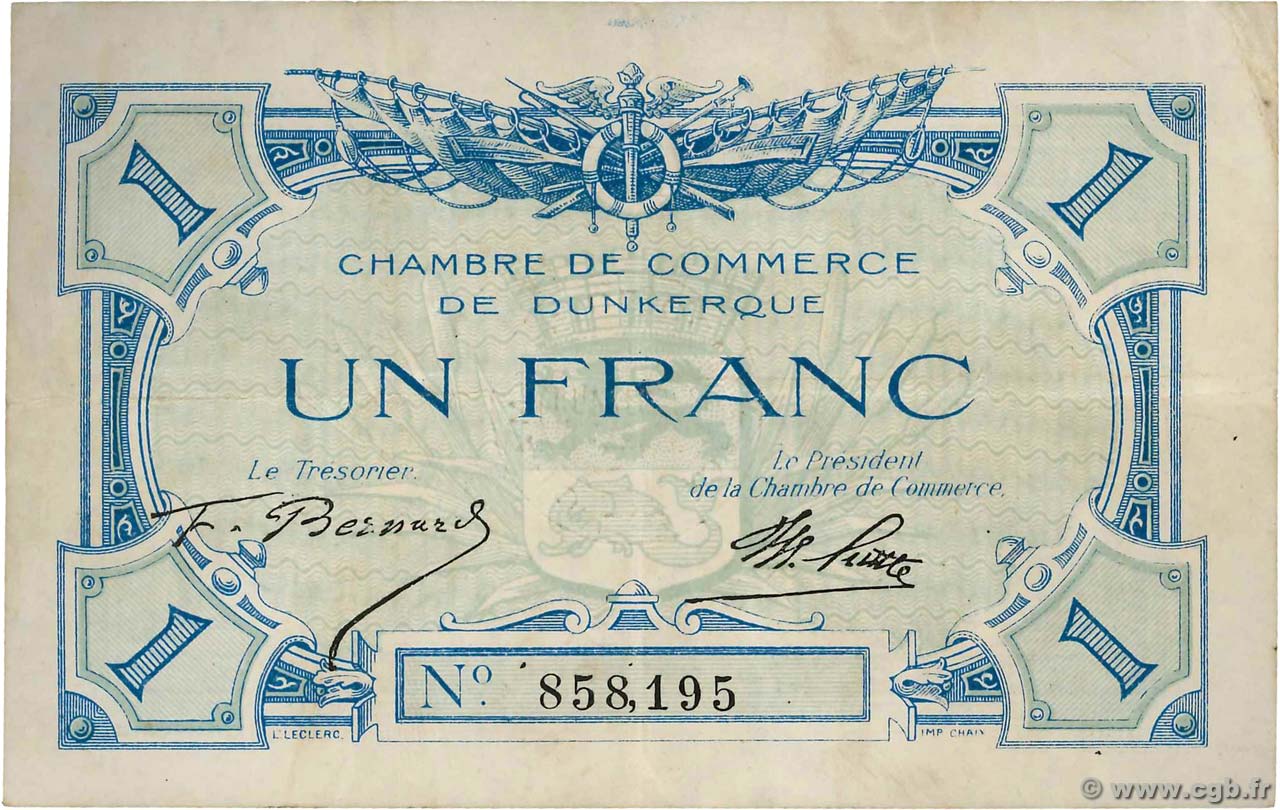 1 Franc FRANCE regionalism and various Dunkerque 1918 JP.054.05 VF-