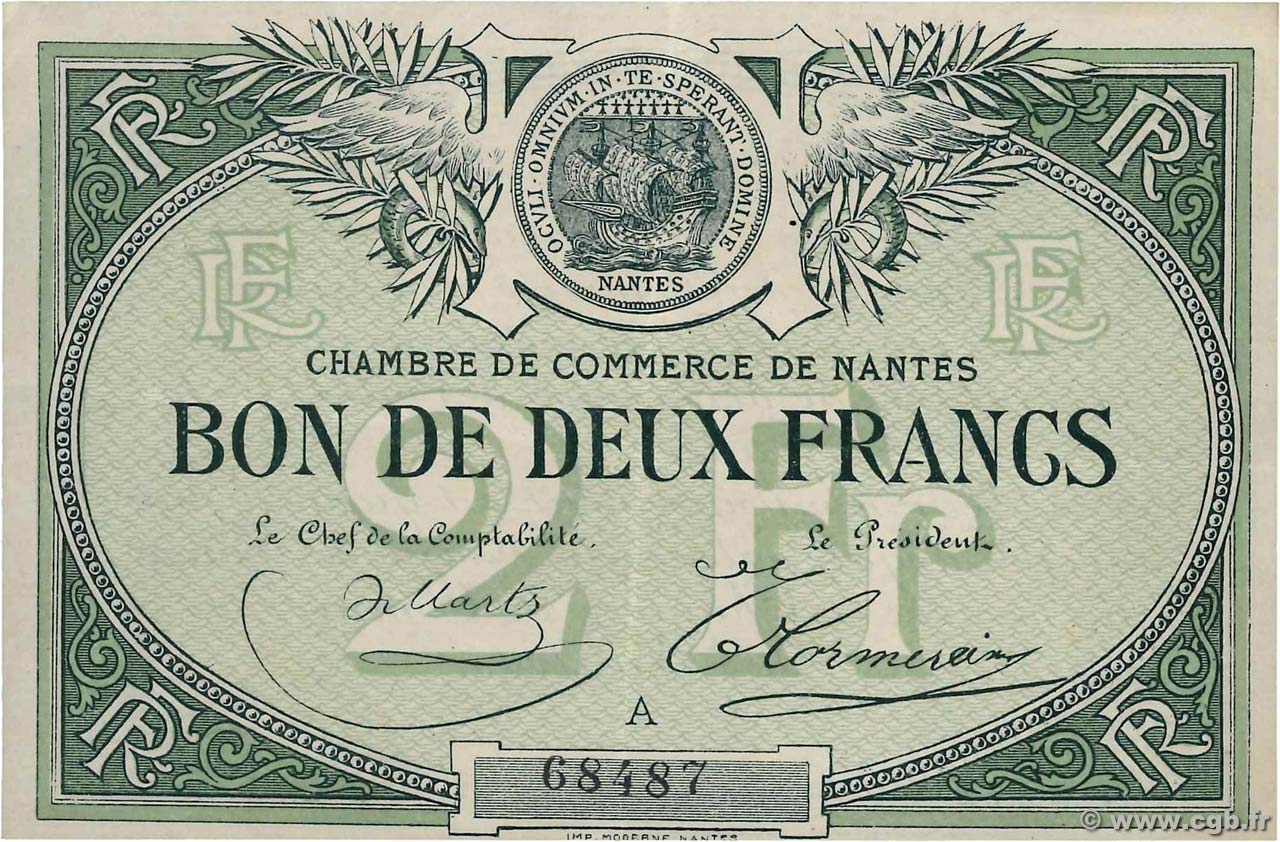 2 Francs FRANCE regionalism and miscellaneous Nantes 1918 JP.088.10 VF+