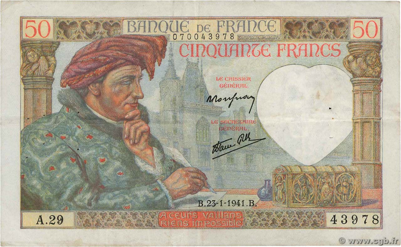 50 Francs JACQUES CŒUR FRANCIA  1941 F.19.05 BB
