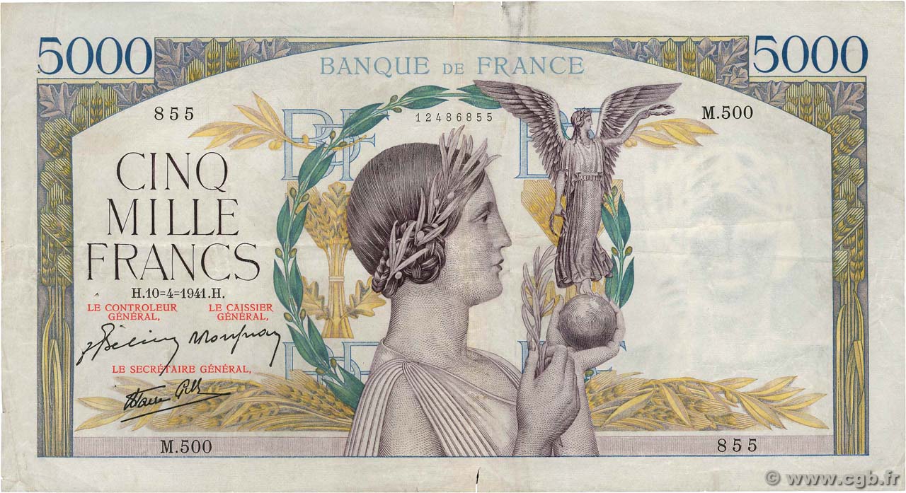 5000 Francs VICTOIRE Impression à plat FRANCE  1941 F.46.19 TB