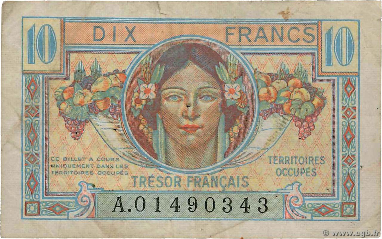 10 Francs TRÉSOR FRANÇAIS FRANCIA  1947 VF.30.01 BC