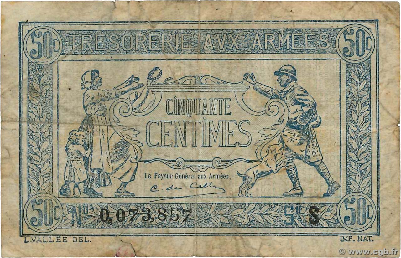 50 Centimes TRÉSORERIE AUX ARMÉES 1919 FRANCIA  1919 VF.02.02 RC