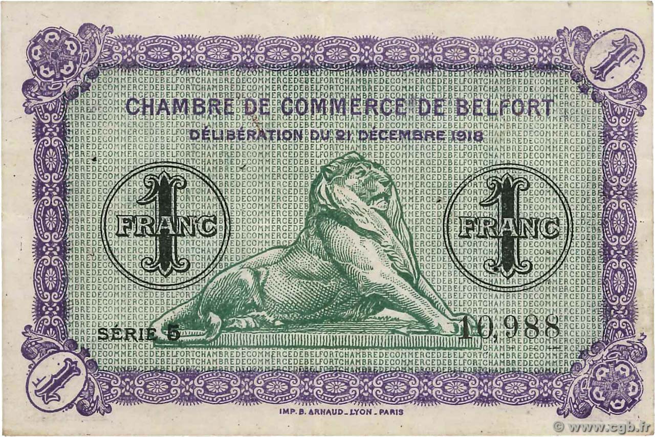 1 Franc FRANCE regionalism and various Belfort 1918 JP.023.50 VF