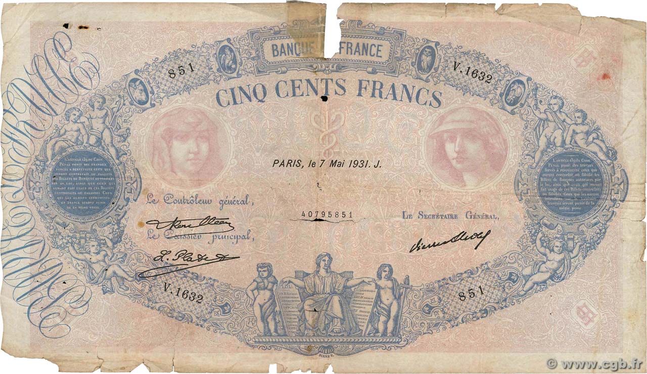 500 Francs BLEU ET ROSE FRANCIA  1931 F.30.34 MC