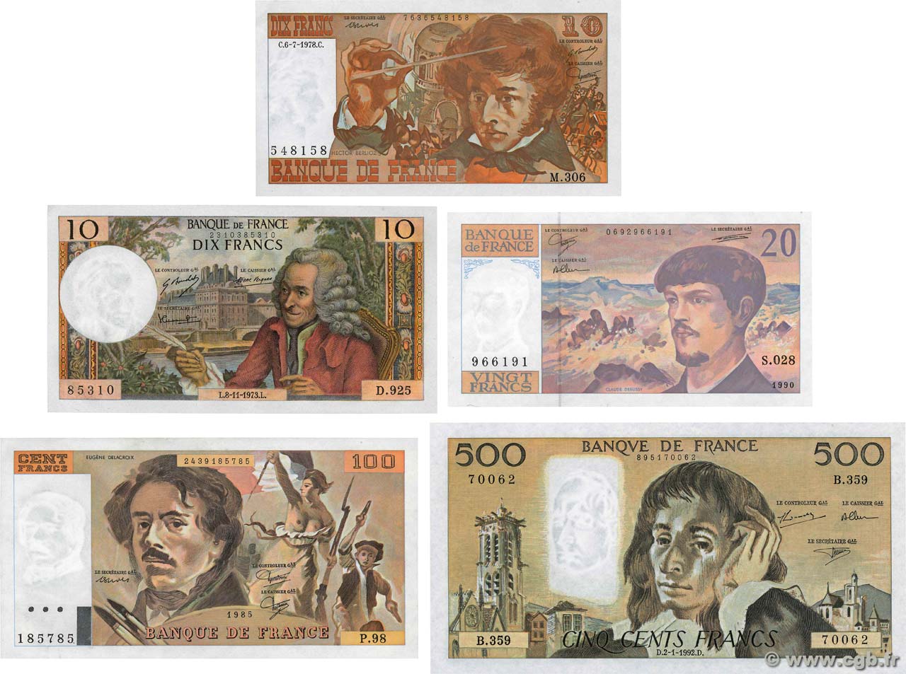 Lot 5 billets BdF : Les nouveaux Francs, billets NEUFS FRANCE  1962 F.62-63-66-69-71 SPL+