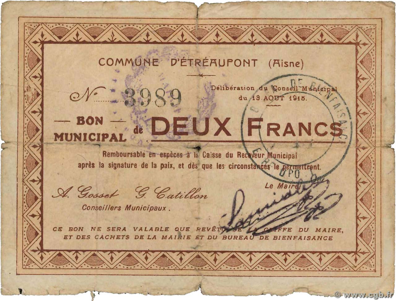 2 Francs FRANCE Regionalismus und verschiedenen  1915 JP.02-0749 fS