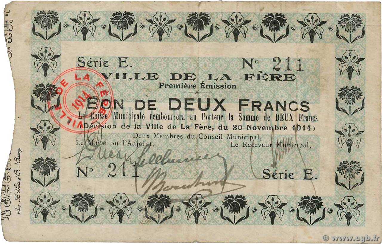 2 Francs FRANCE Regionalismus und verschiedenen  1914 JP.02-0785 SS