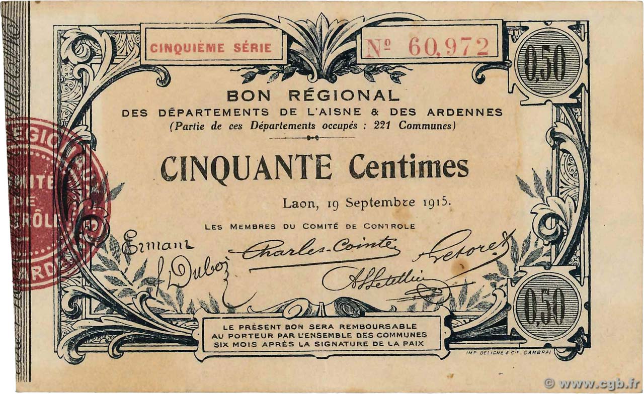 50 Centimes FRANCE Regionalismus und verschiedenen  1915 JP.02-1301 SS