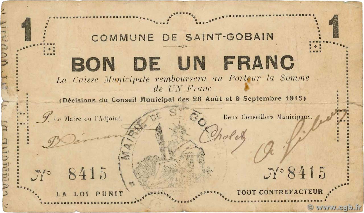 1 Franc FRANCE regionalismo y varios  1915 JP.02-2015 MBC