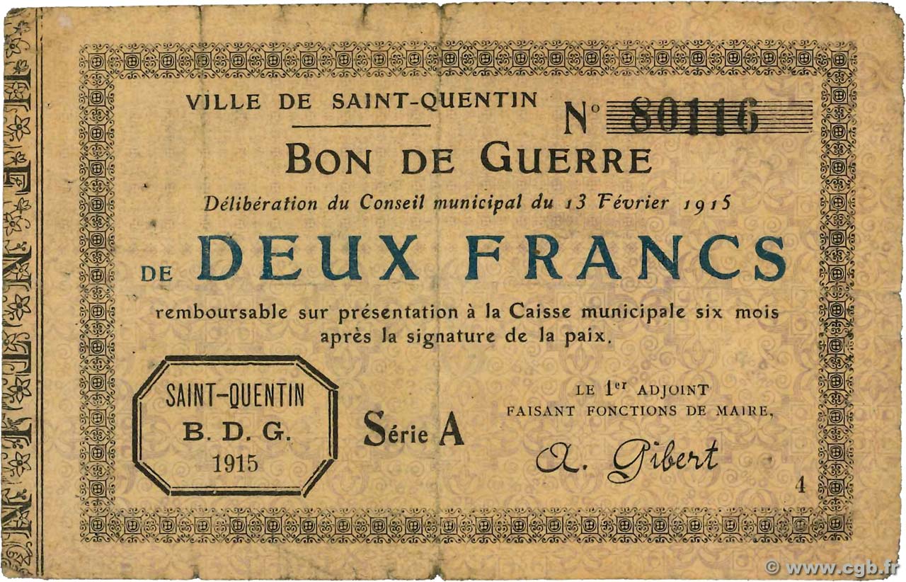 2 Francs FRANCE regionalismo e varie  1915 JP.02-2052 MB
