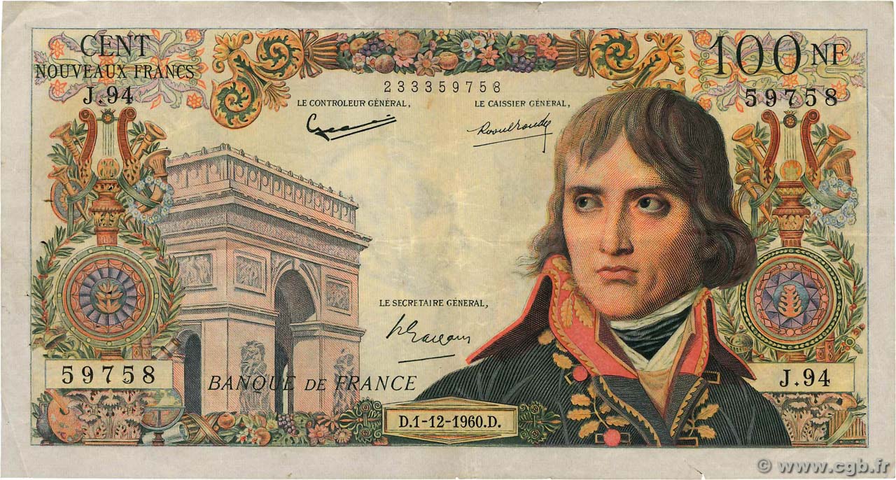 100 Nouveaux Francs BONAPARTE FRANCIA  1960 F.59.09 q.BB