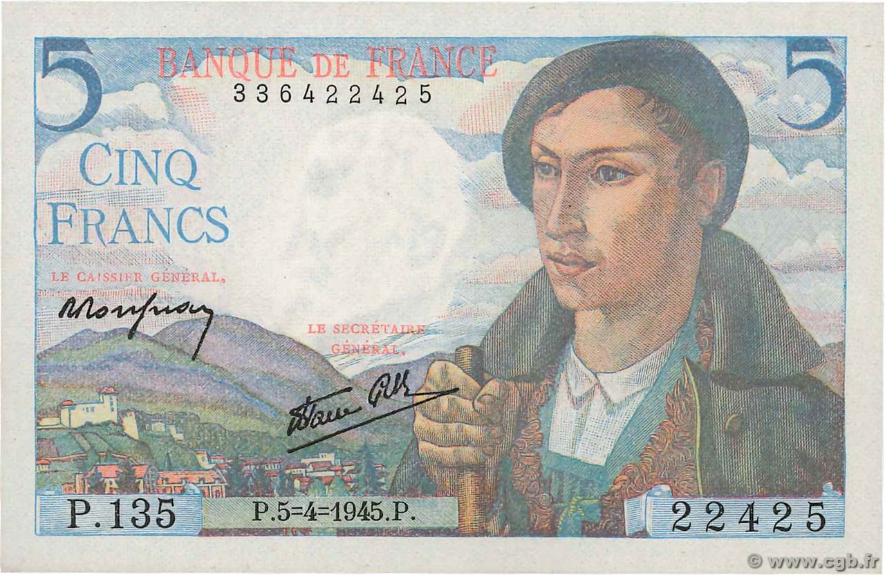 5 Francs BERGER FRANCE  1945 F.05.06 UNC