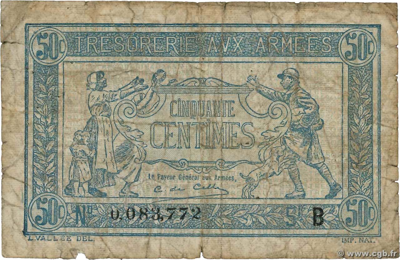 50 Centimes TRÉSORERIE AUX ARMÉES 1917 FRANCIA  1917 VF.01.02 RC