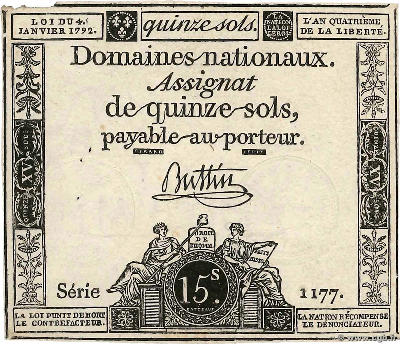 15 Sols FRANCE  1792 Ass.24a XF-