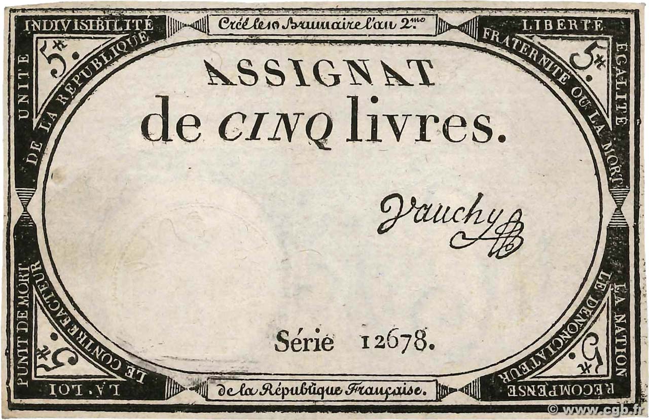 5 Livres FRANCE  1793 Ass.46a TTB+
