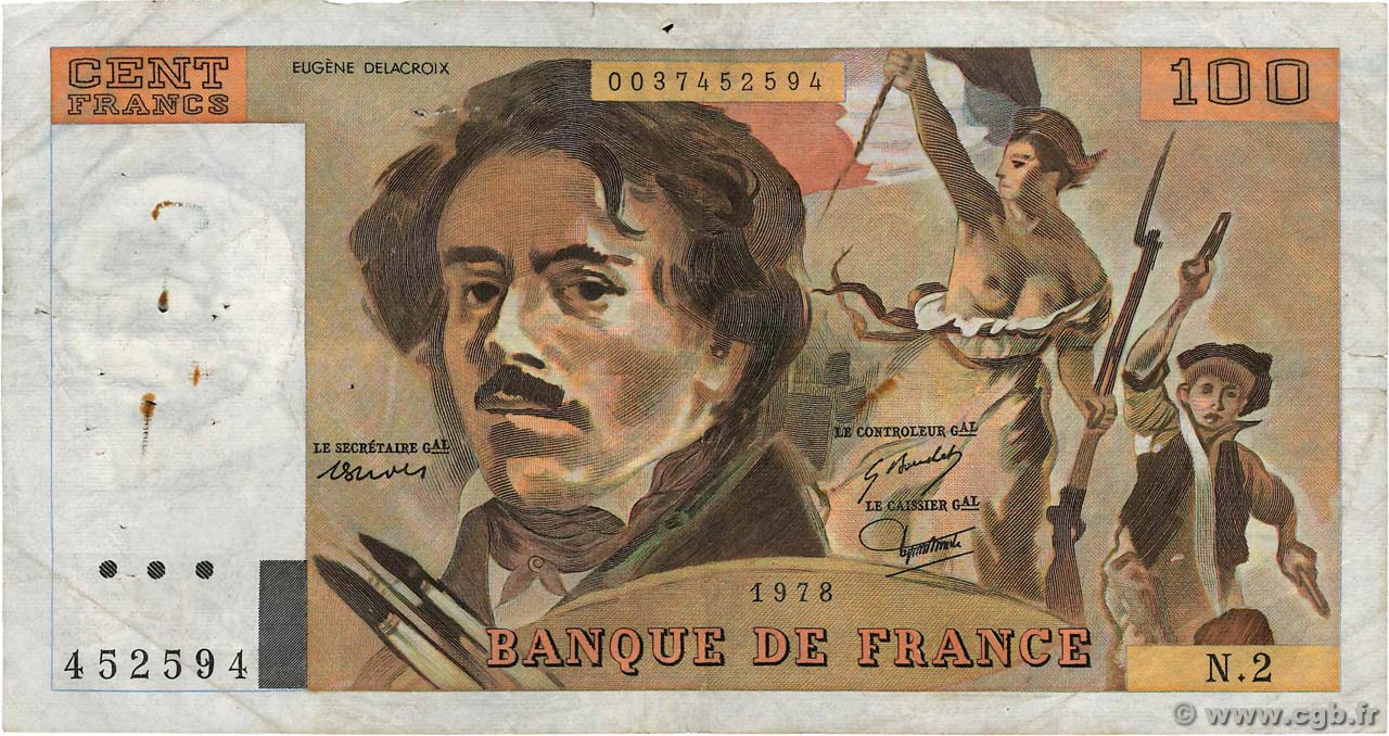 100 Francs DELACROIX FRANCIA  1978 F.68.02 MB