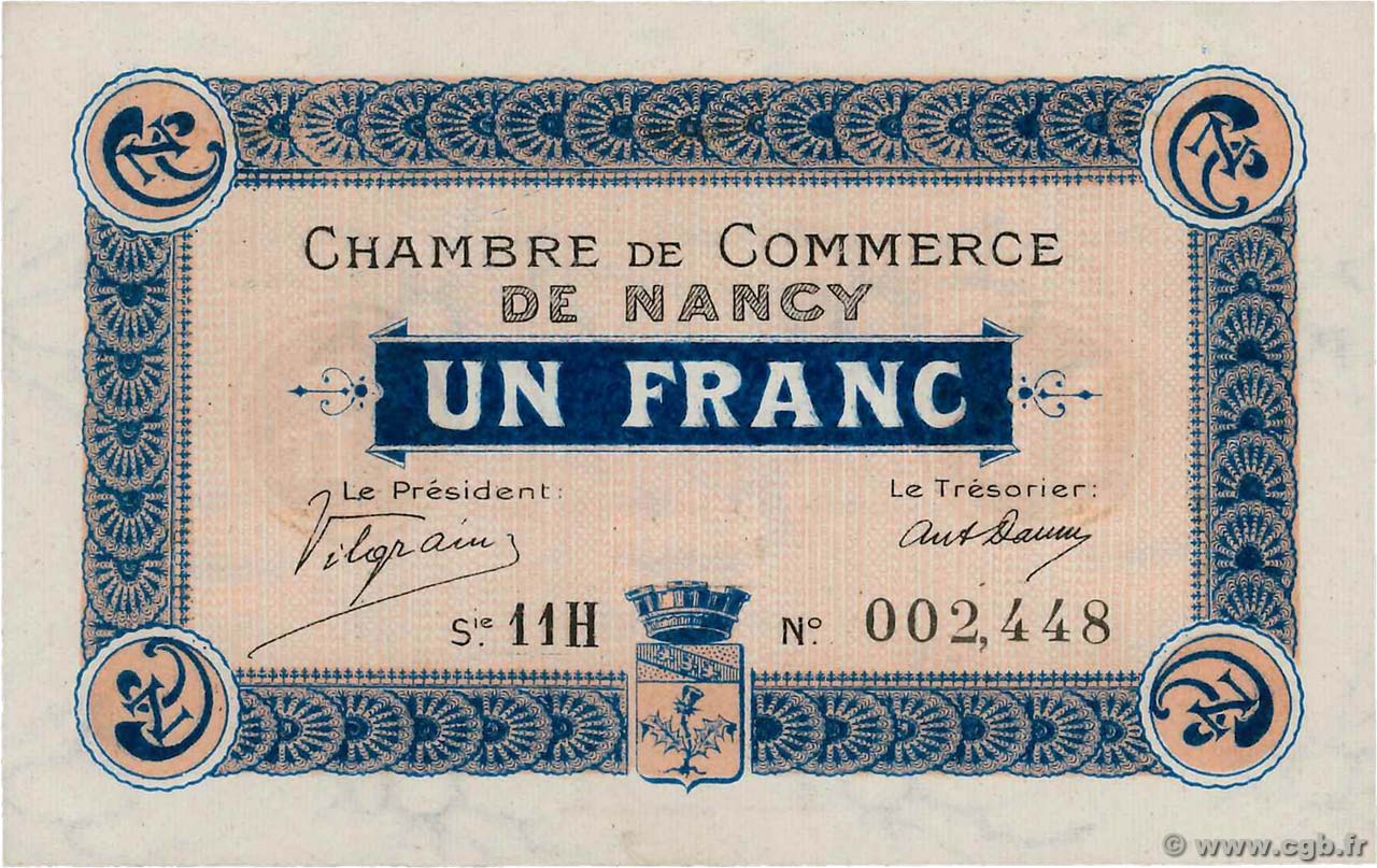 1 Franc FRANCE regionalism and various Nancy 1918 JP.087.21 UNC-