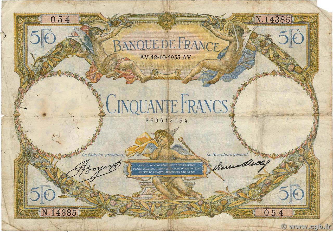 50 Francs LUC OLIVIER MERSON type modifié FRANCIA Auch 1933 F.16.04 B
