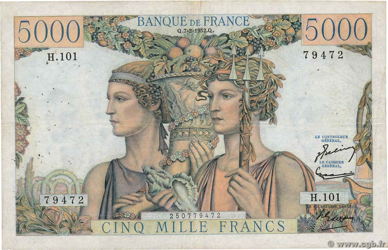 5000 Francs TERRE ET MER FRANKREICH  1952 F.48.06 S