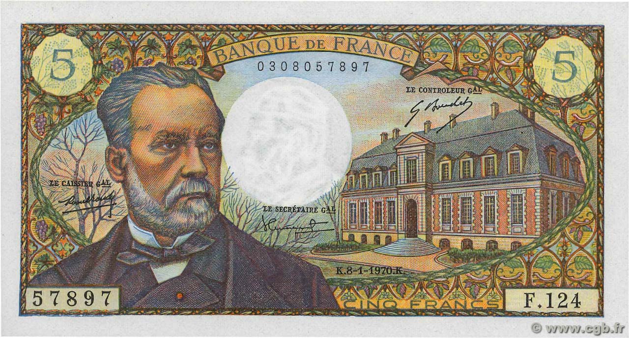 5 Francs PASTEUR FRANCE  1970 F.61.12 AU-