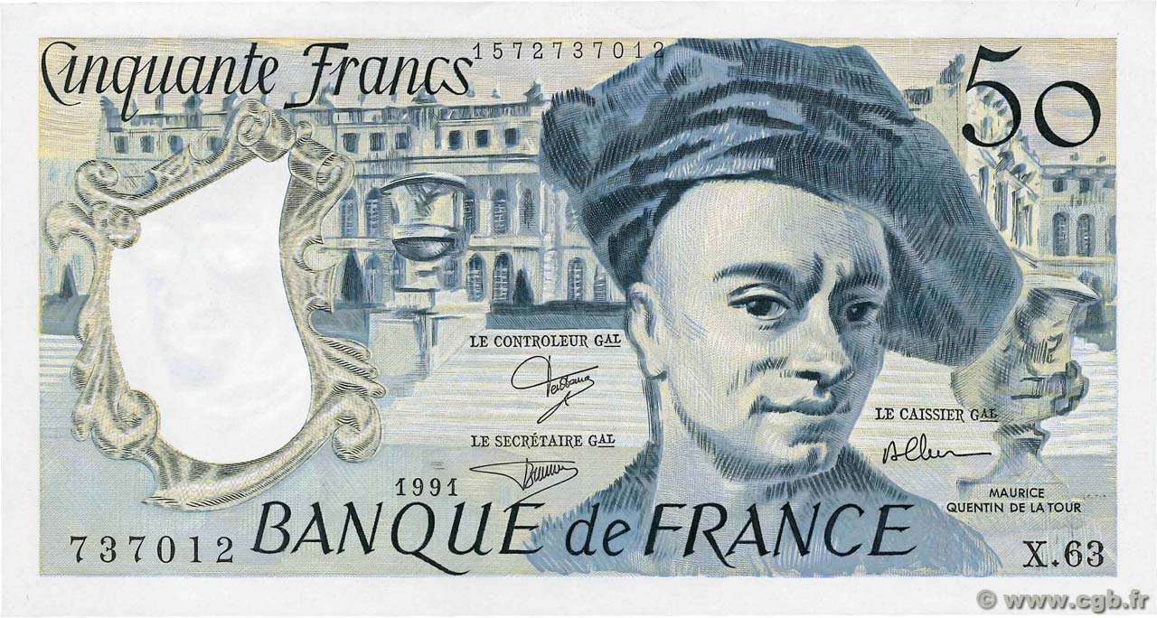 50 Francs QUENTIN DE LA TOUR FRANCIA  1991 F.67.17 EBC+