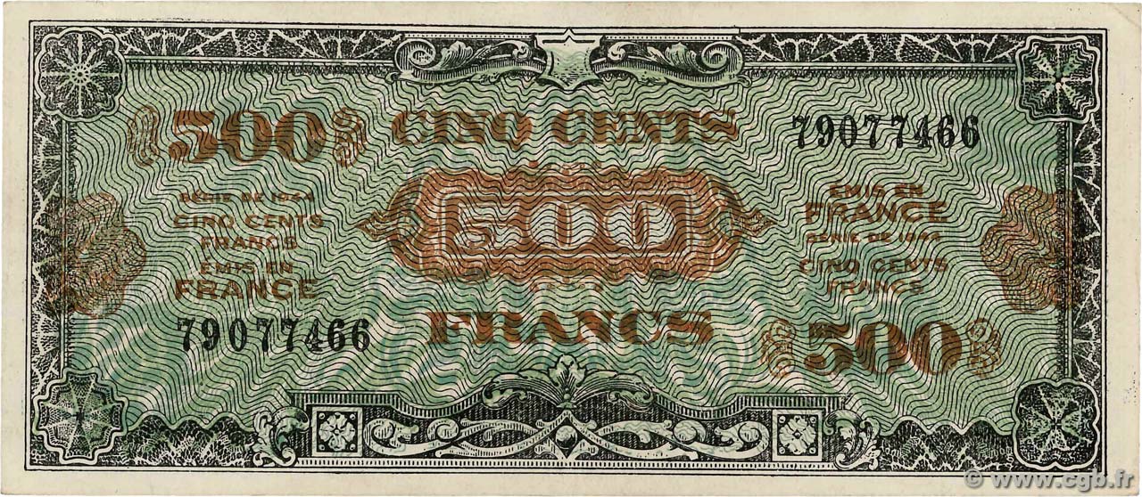 500 Francs DRAPEAU Faux FRANCE  1944 VF.21.01x XF+