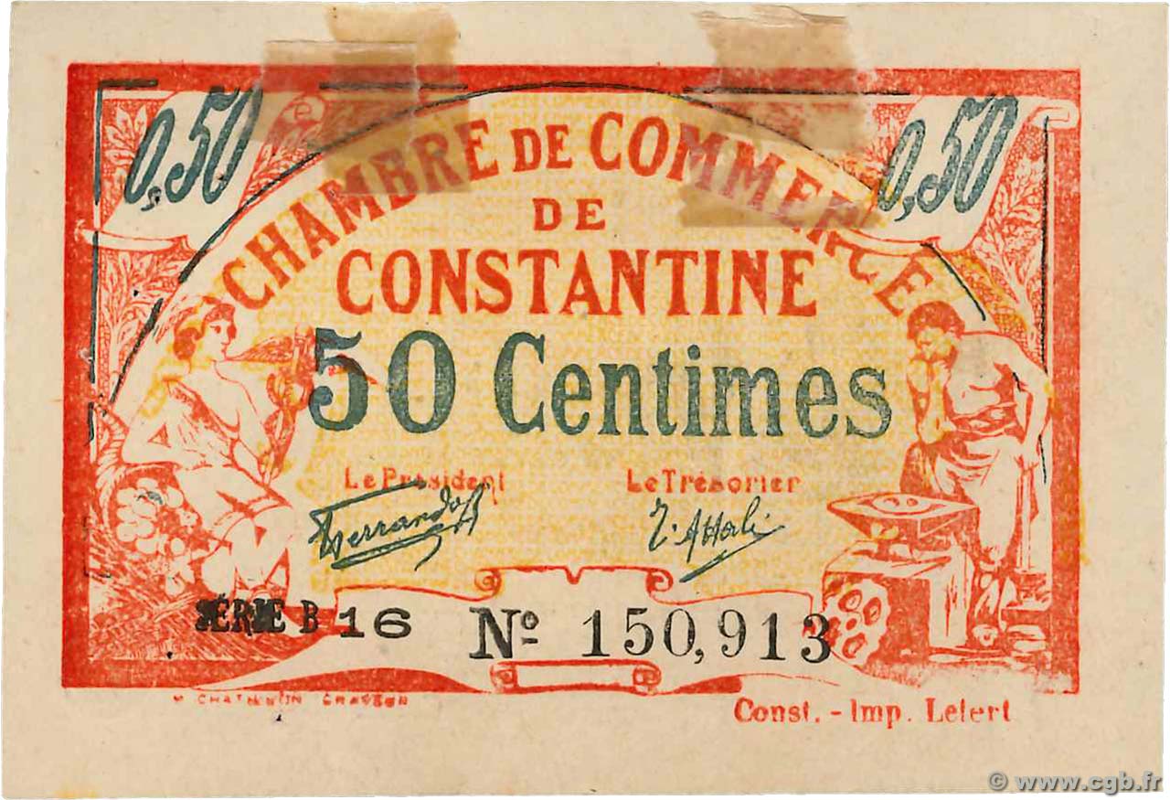 50 Centimes FRANCE regionalism and miscellaneous Constantine 1921 JP.140.27 VF+