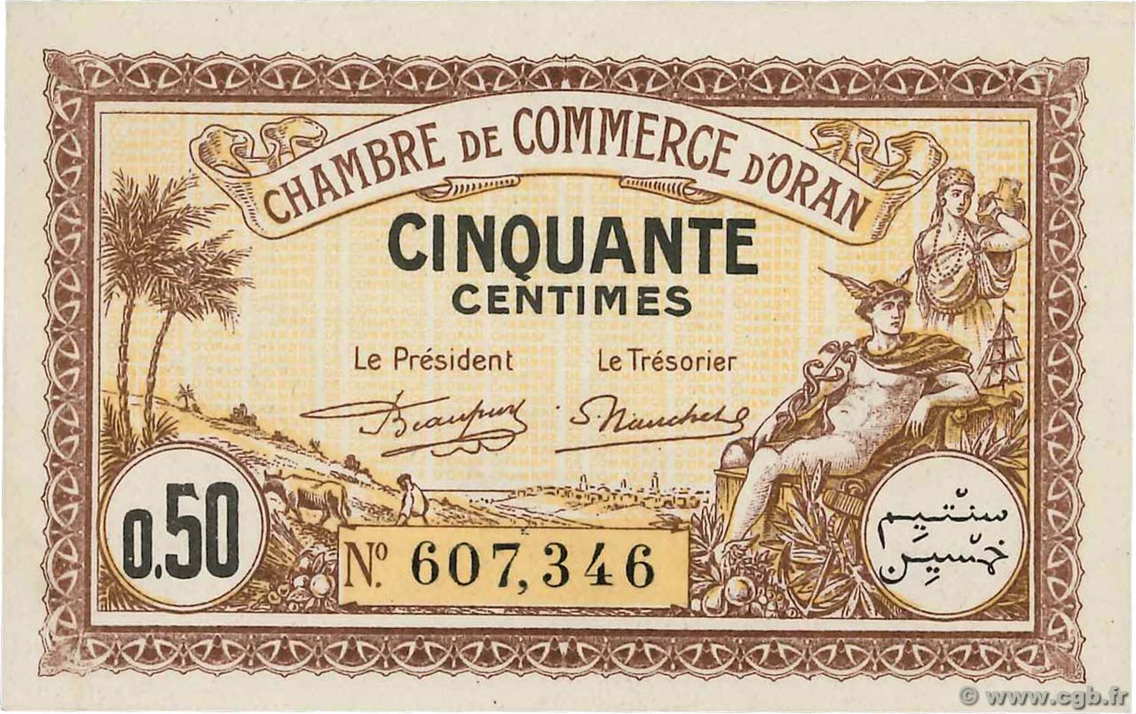50 Centimes FRANCE regionalismo y varios Oran 1922 JP.141.31 SC+