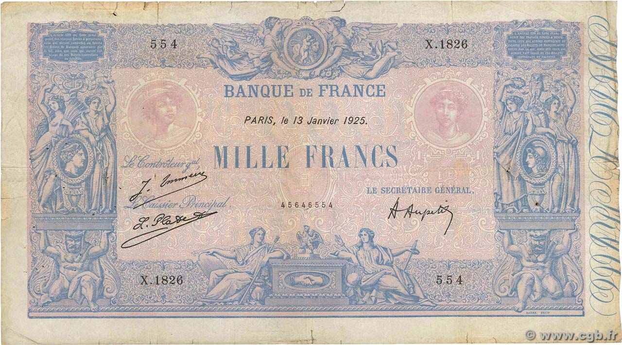 1000 Francs BLEU ET ROSE FRANCE  1925 F.36.41 B+