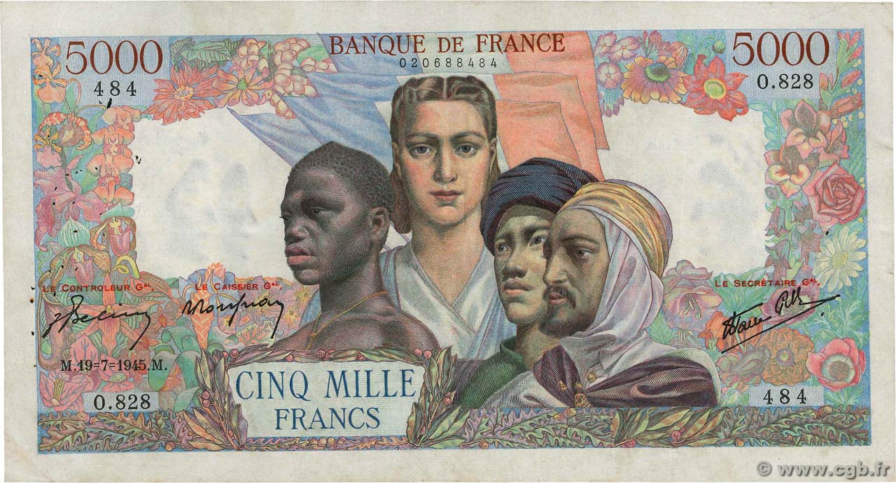 5000 Francs EMPIRE FRANÇAIS FRANCE  1945 F.47.35 pr.TTB