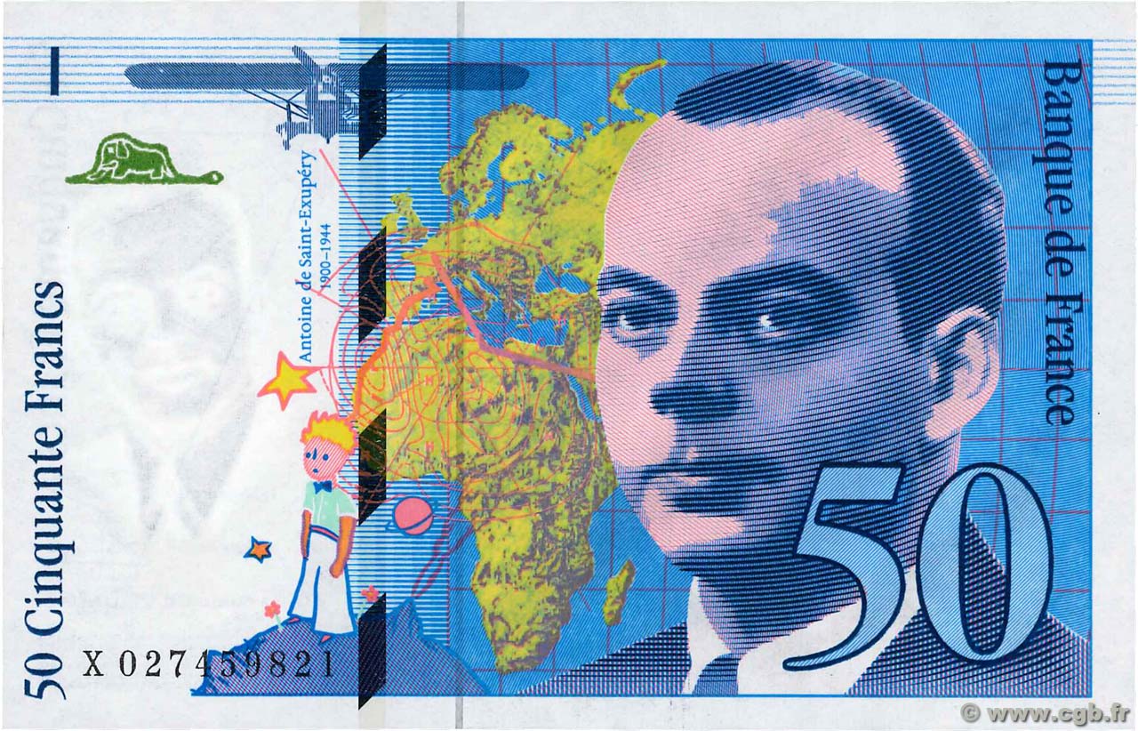 50 Francs SAINT-EXUPÉRY Modifié FRANKREICH  1994 F.73.01d VZ+