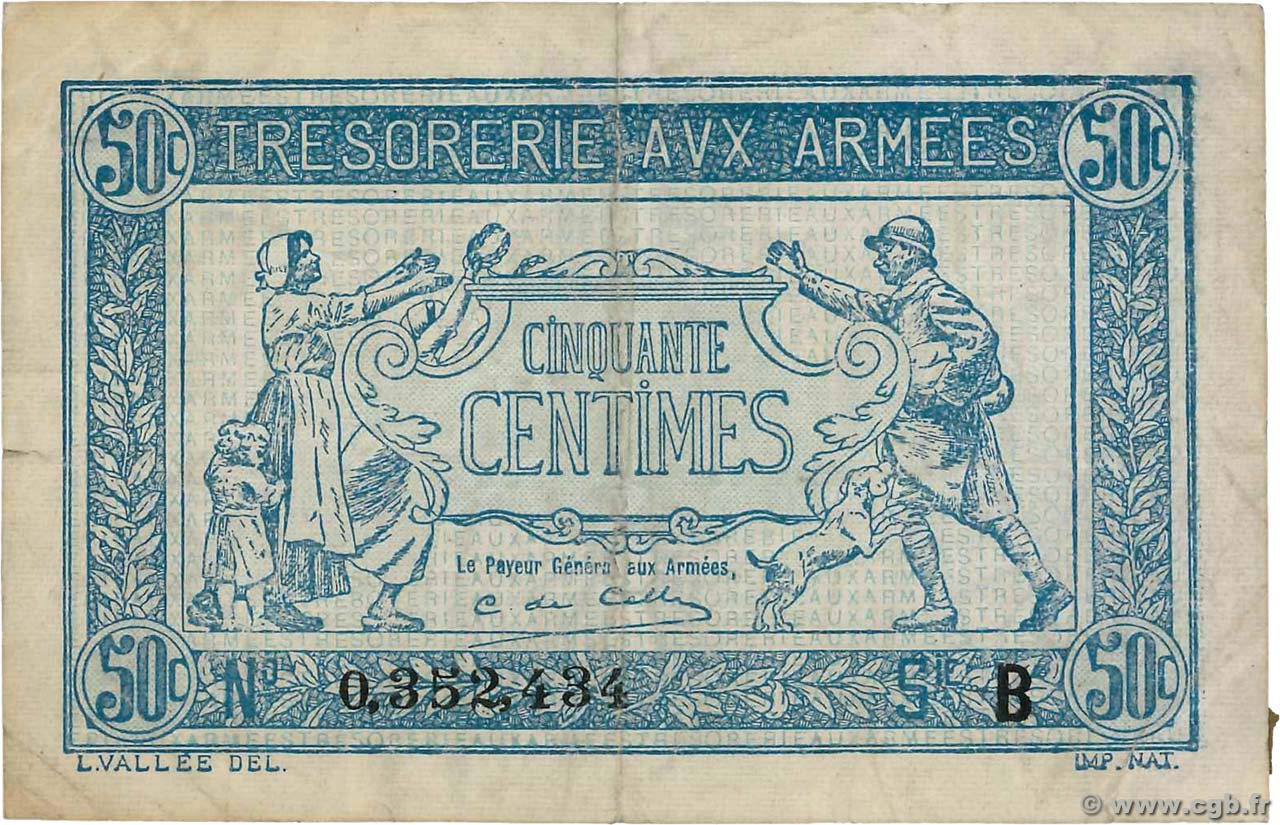 50 Centimes TRÉSORERIE AUX ARMÉES 1917 FRANCE  1917 VF.01.02 TB
