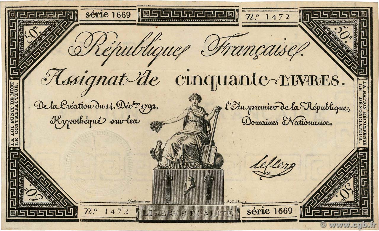 50 Livres FRANCIA  1792 Ass.39a q.AU