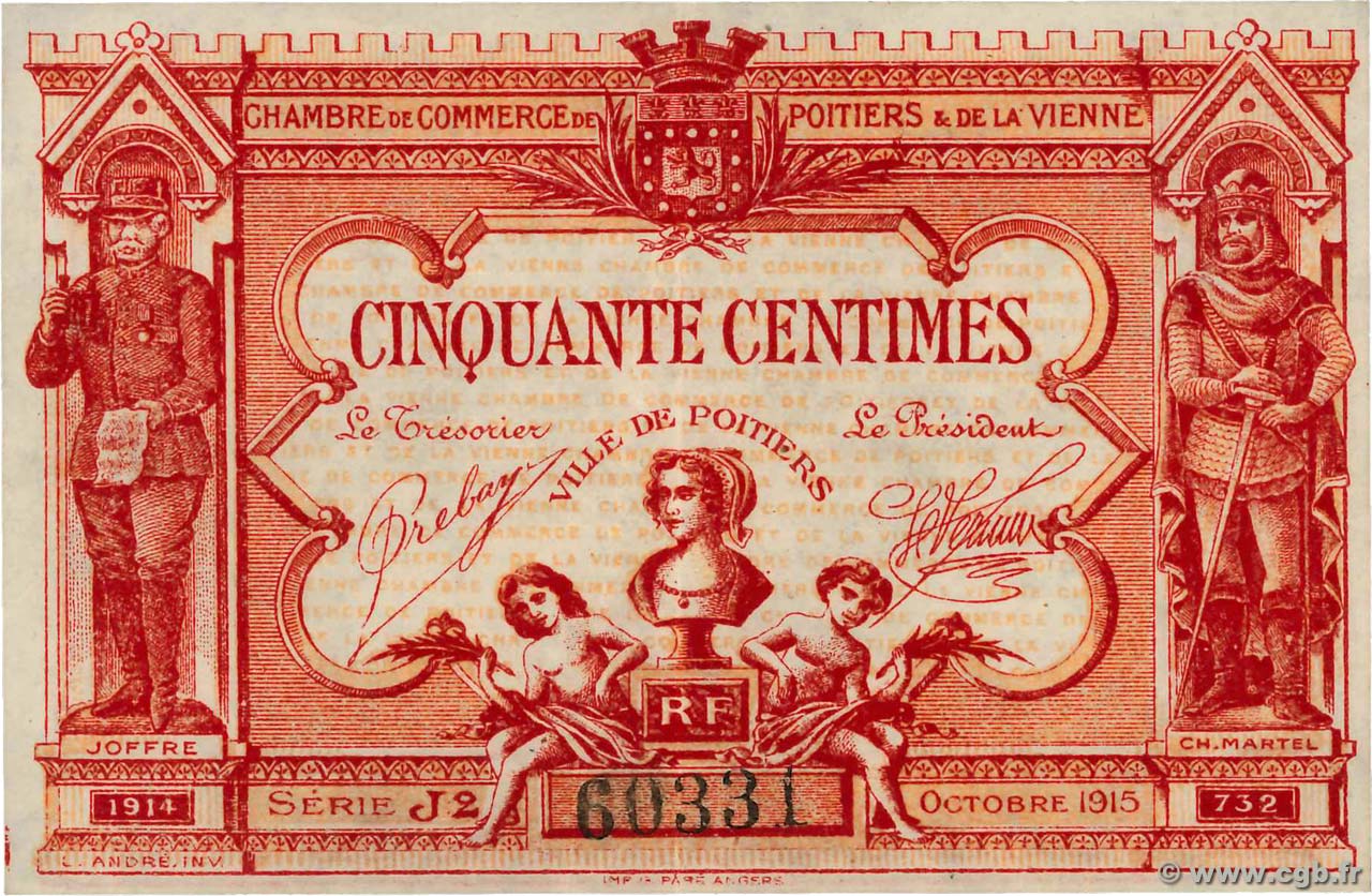 50 Centimes FRANCE regionalismo e varie Poitiers 1917 JP.101.10 SPL+