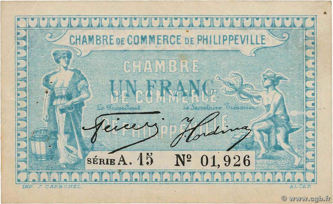 1 Franc FRANCE Regionalismus und verschiedenen Philippeville 1922 JP.142.11 fVZ