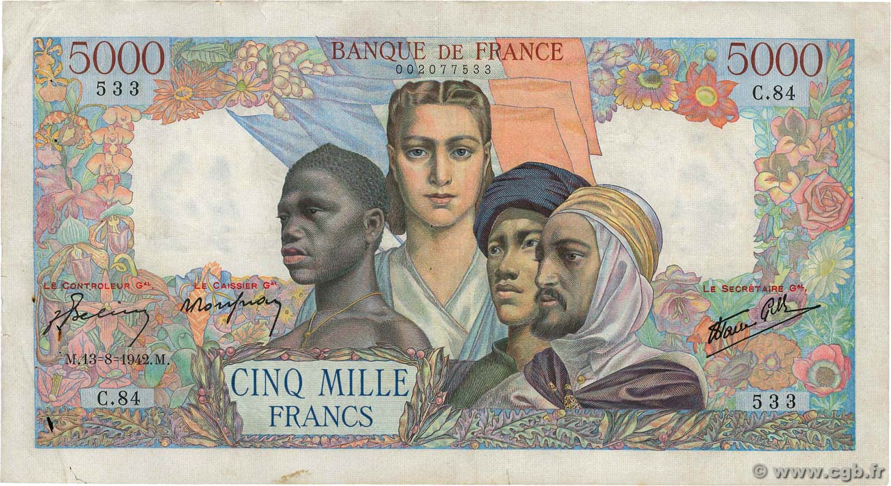 5000 Francs EMPIRE FRANÇAIS FRANCIA  1942 F.47.04 BC+